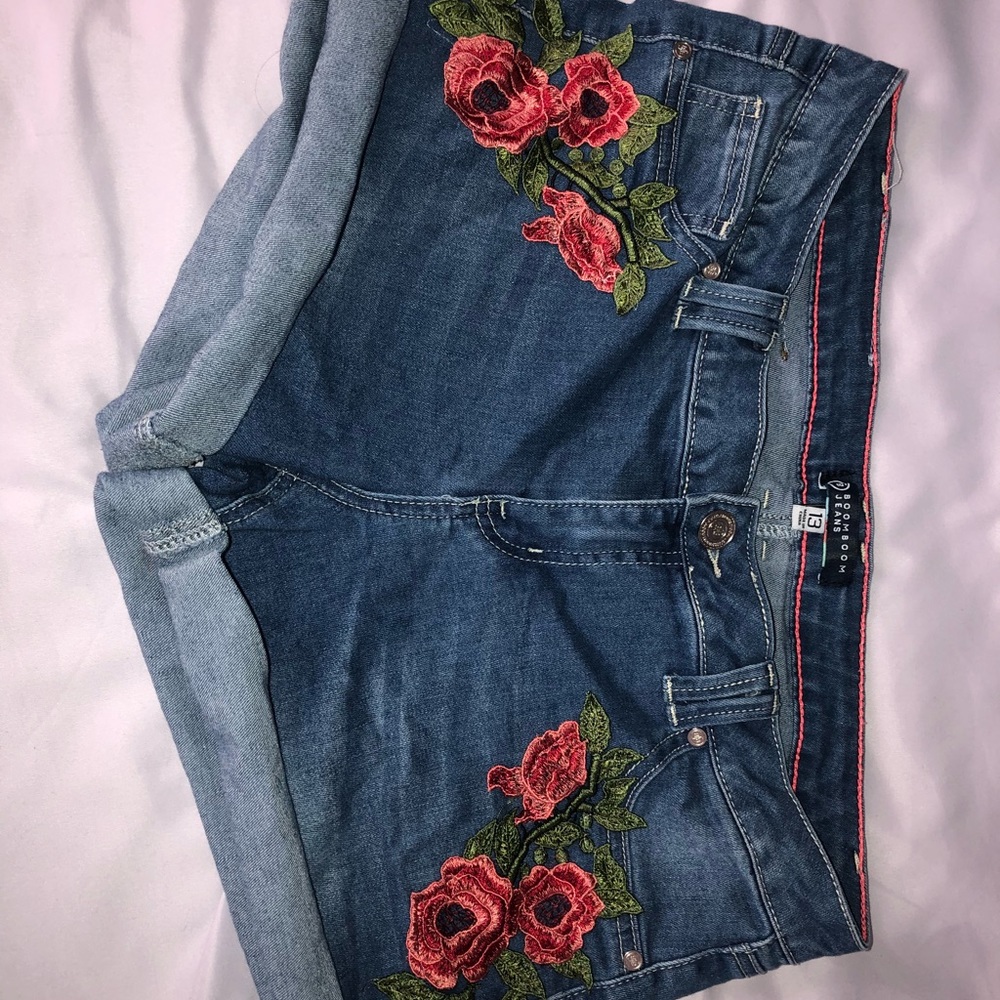 Boom Boom Jeans Jean Shorts with rose embroidery